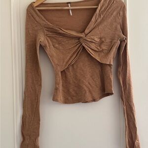 Women's Tan Long Sleeve Twist Front Top free people xs